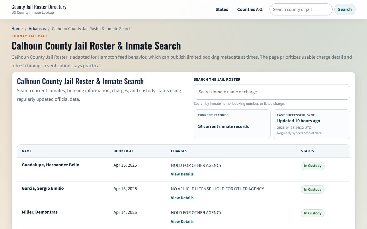 Calhoun County jail roster for recent arrests