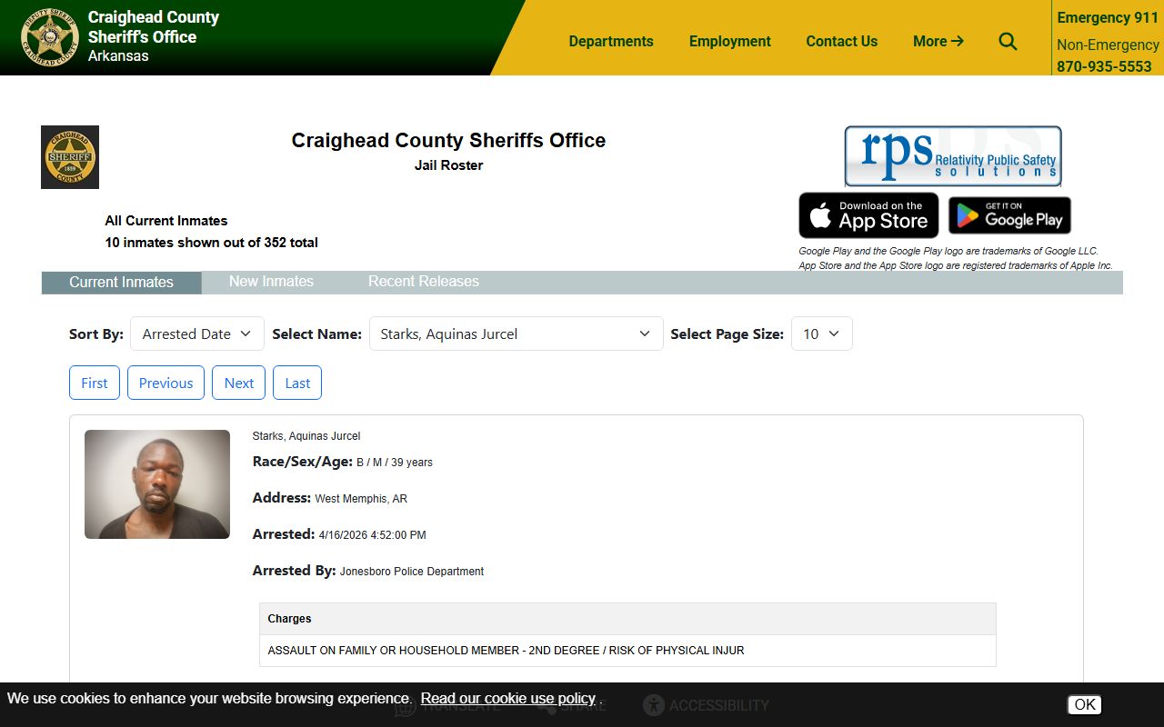 Craighead County Sheriff's Office custom roster for recent arrests