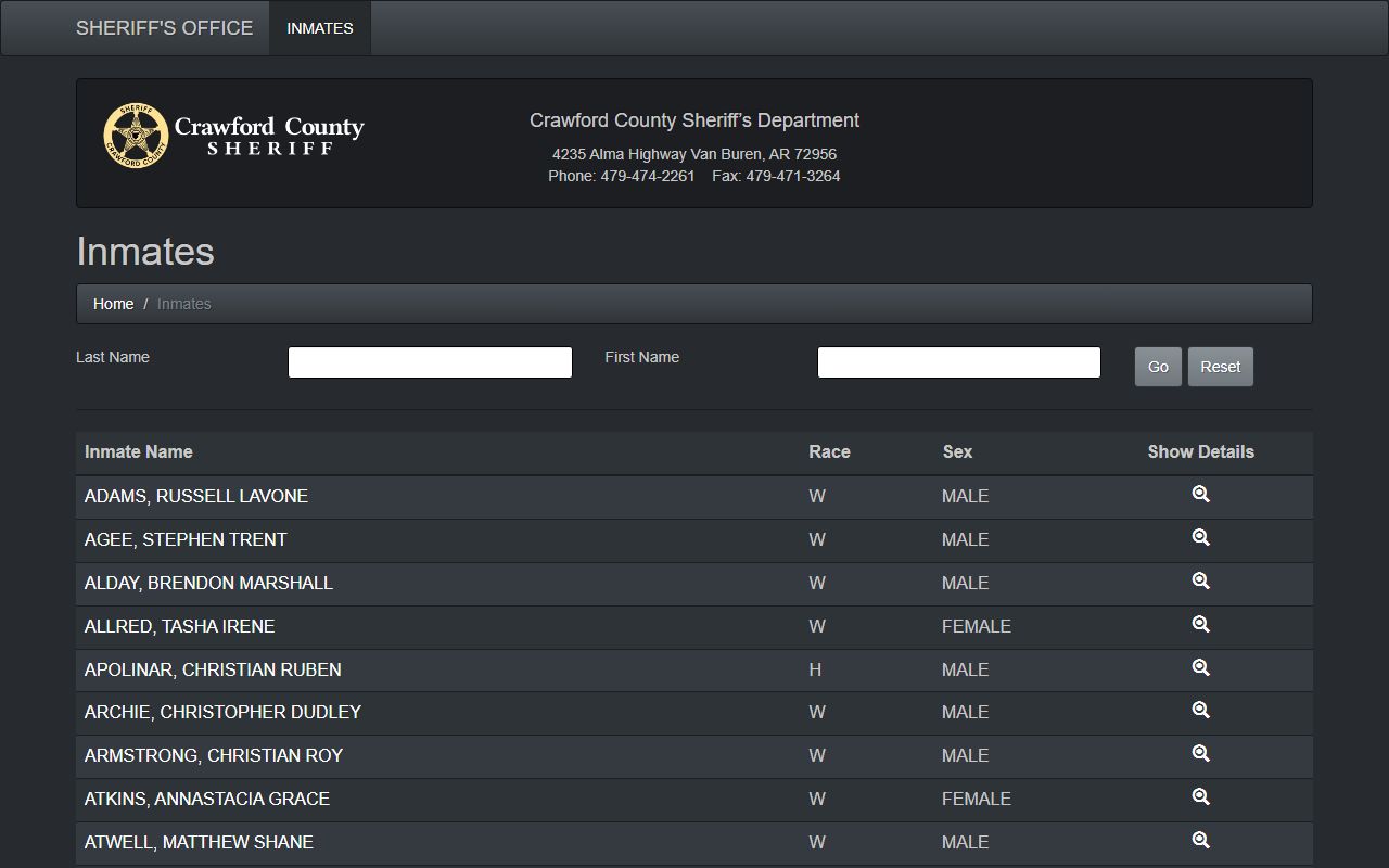 Crawford County inmate roster for recent arrests