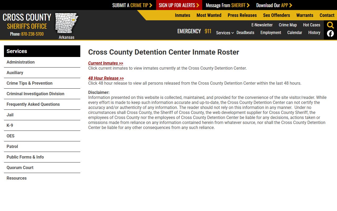 Cross County inmate roster for recent arrests