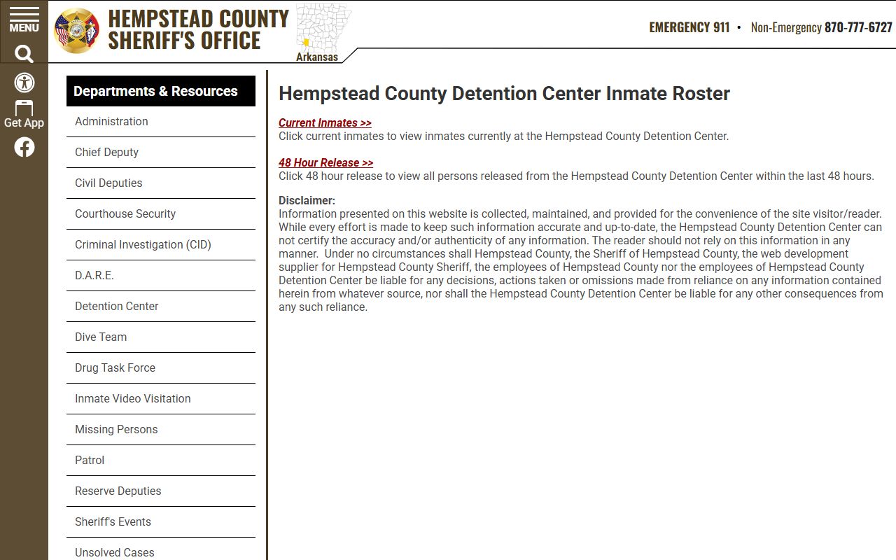 Hempstead County Sheriff's Office roster for recent arrests