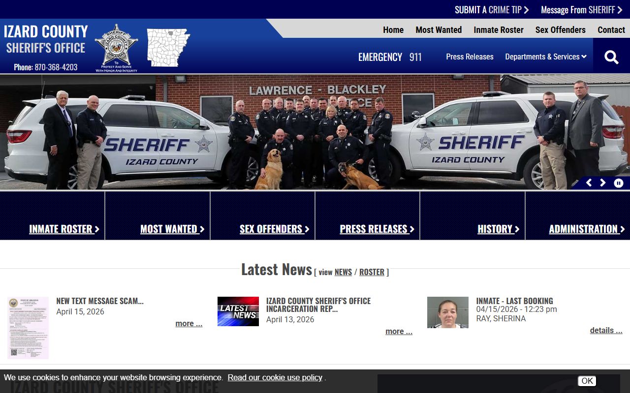 Izard County Sheriff's Office site for recent arrests