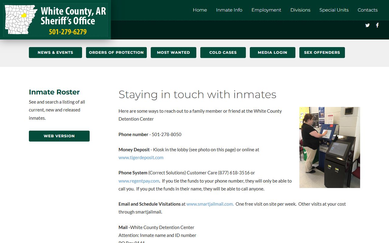 White County inmate roster search page for recent arrests