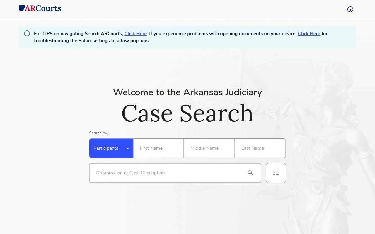 Arkansas CourtConnect portal for recent arrests and court records