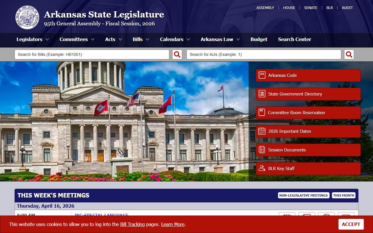 Arkansas State Legislature site for recent arrests statutes